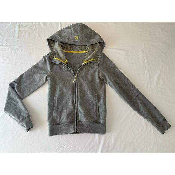 Lululemon Scuba Cotton Full Zip Up Hooded Jacket Grey Yellow Floral Size Small 6 - Picture 5 of 14